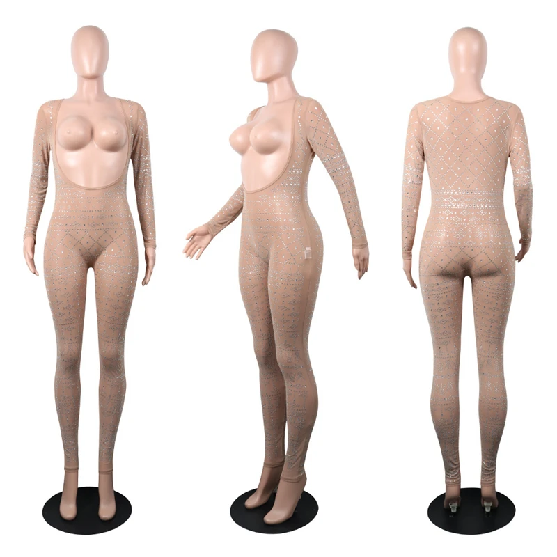 Женский праздничный комбинезон с длинным рукавом боди открытой спиной клубный