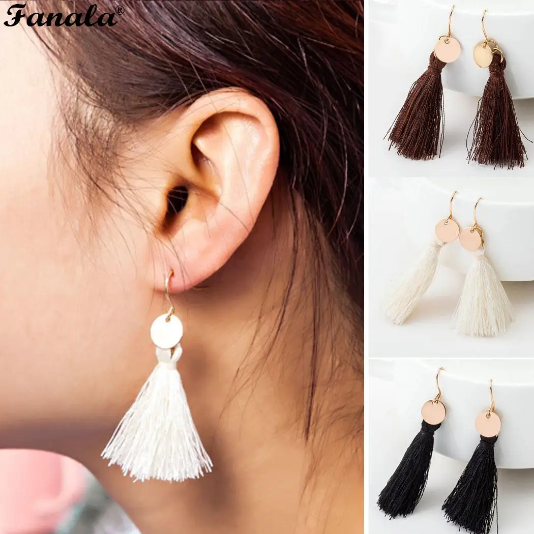 Висячие шелковые модные серьги бахрома элегантный стиль женские витые