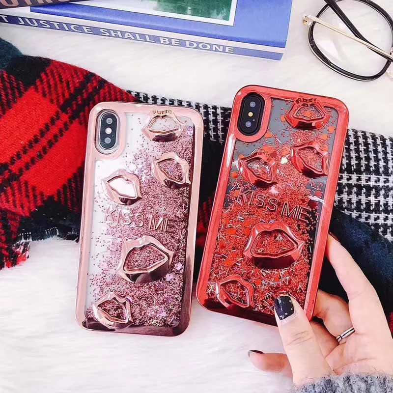 JIBAN 3D Cartoon Lips Glitter KISS ME letter Phone Case for iphone 5 SE Luxury Soft TPU Plating X 6 6s 7 8 plus |