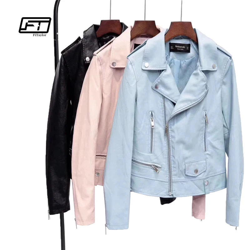 Fitaylor Новая женская куртка из искусственной кожи тонкий короткий дизайн панк