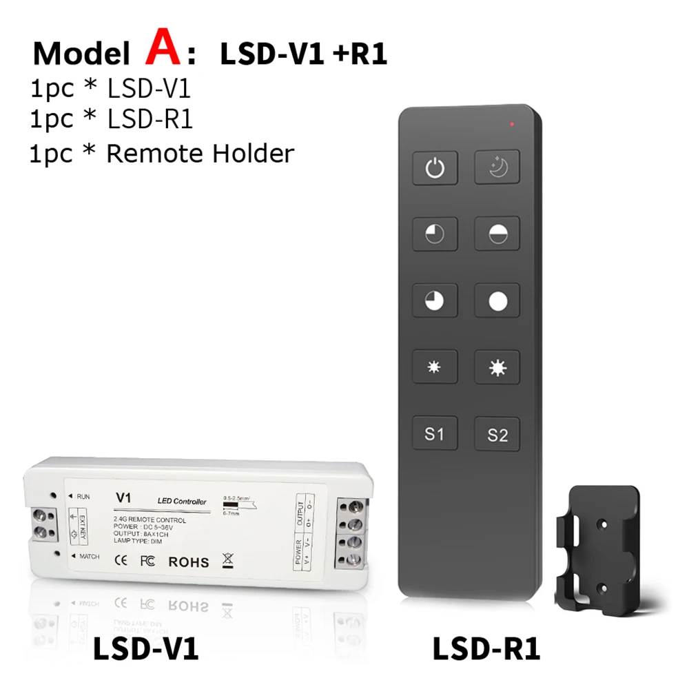A Model Lisxchda светодиодный диммер 12 В 5 в 24 в 36 В 8A PWM Беспроводной RF светодиодный диммер вкл. Выкл. С пультом дистанционного управления 2,4G для одноцветный светодиодный светильник - Цвет: A Model