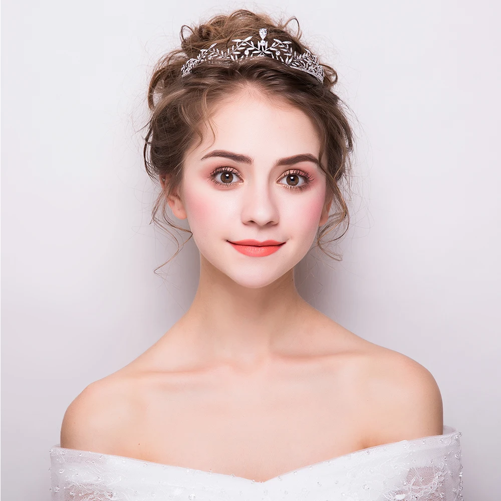 SLBRIDAL Винтаж Серебряный Цвет Кубический Циркон Свадебная Тиара CZ Королева