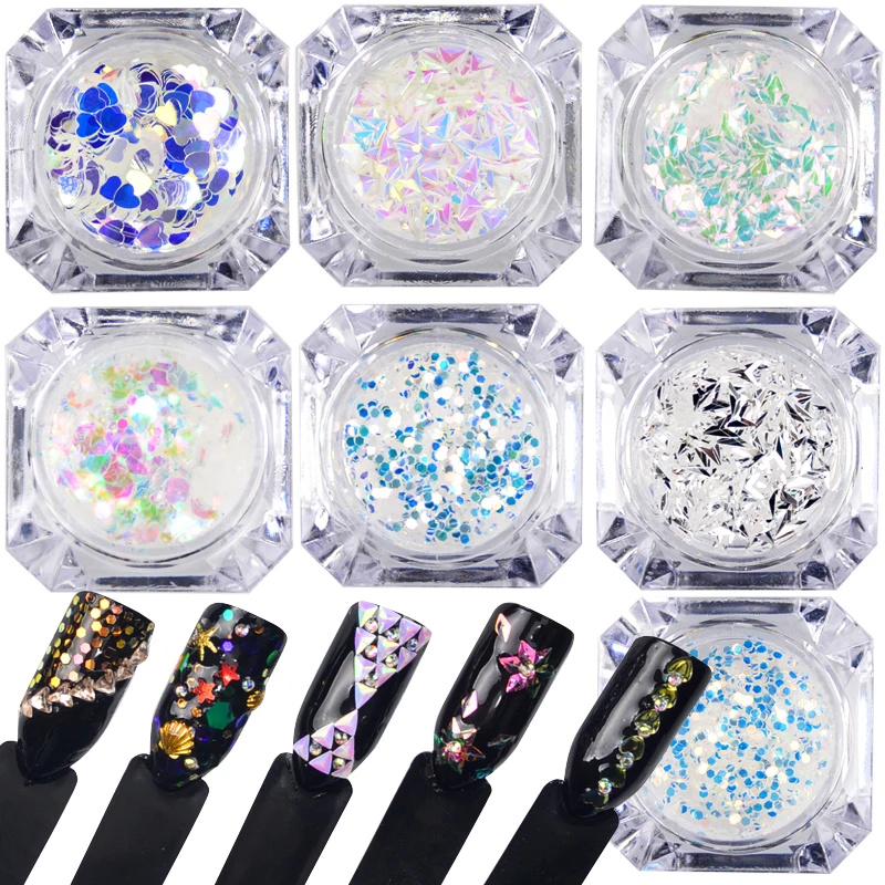 

AB Color Nail Glitter Irregular Star Round Iridescent Sequins Powder Nail Art Decoration Chrome