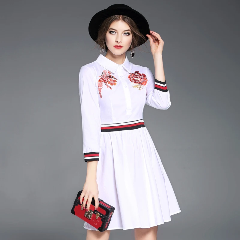 2017 Лето Новых Женщин Прибытия Вскользь платье Вышивка Мода Платья До Колен