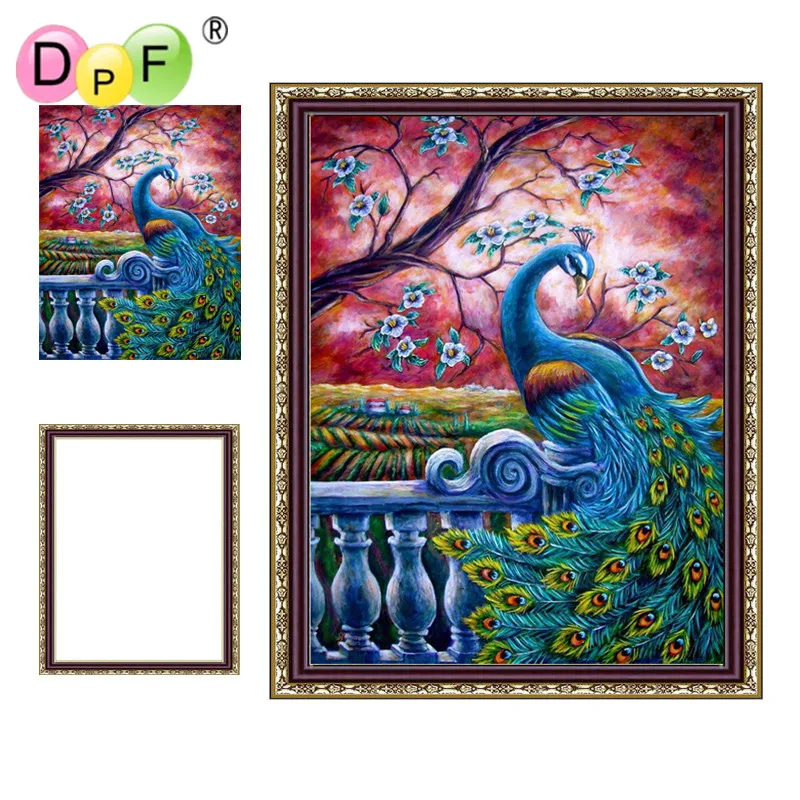 DPF полная круглая Алмазная картина в рамке Павлин алмазная вышивка мозаика