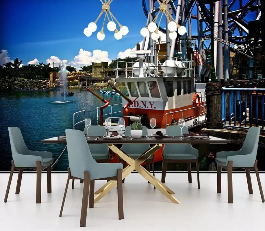 

3D European Custom Photo Blue sky fishing boat Wallpapers for Living room Any room Background wall 3D Mural Wall Paper