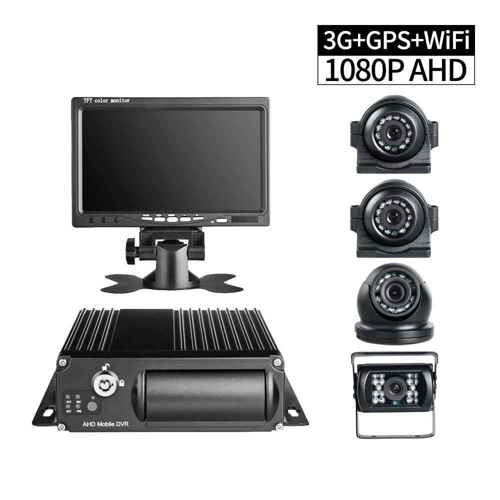 Видеорегистратор для грузовика 3G WIFI GPS позиционирование 4CH 1080P SD карта DVR комплект