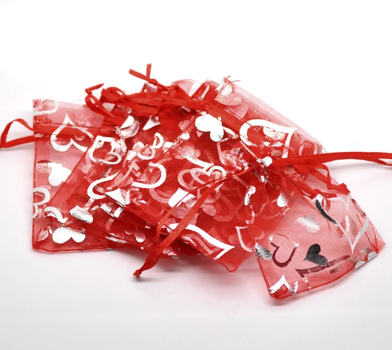 Бусины Из Органзы doreenbeads из органзы, ювелирные изделия, сумки, тянущиеся прямоугольные, с узором в виде красного сердца, 9 см x 7 см(3 4/" x2 6/8"), 4 шт, Новинка