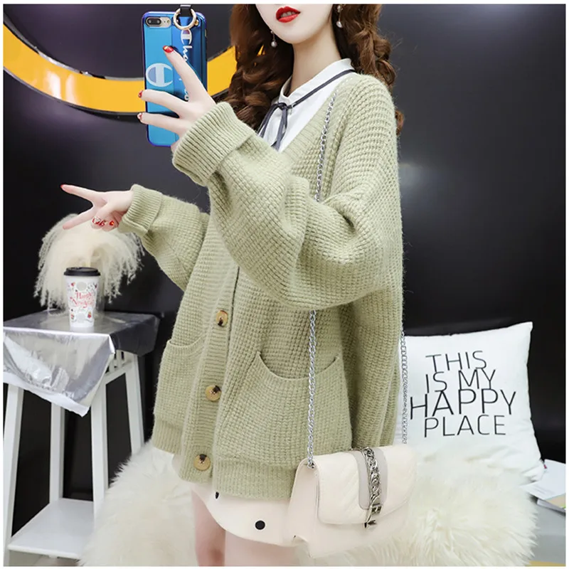 JX359mint green Осень зима женский кардиган длинный хлопок топы Casaul длинный рукав трикотажные свитера плюс размер женский свободный кардиган джемпер - Цвет: JX359mint green