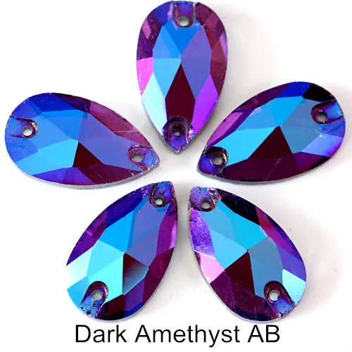 Dark-amethyst-ab Красочные каплевидные Хрустальные стеклянные пришивные стразы с плоской задней стороной красные AB пришивные камни каплевидные Стразы для шитья одежды Y1250 - Цвет: Dark-amethyst-ab