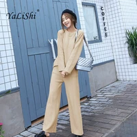 2 piece set autumn women black grey solid long sleeve o neck korean knitting top and full length casual pants 2018 two piece set