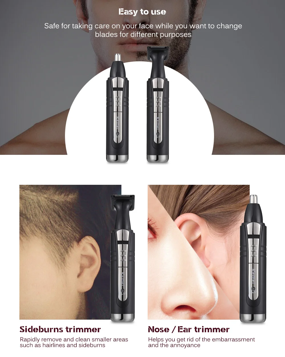 

Kemei KM - 6511 2 in 1 Rechargeable Nose Ear Hair Trimmer Multifunctional Beard Trimmer Shaver Razor Men Clipper Hair Remover M