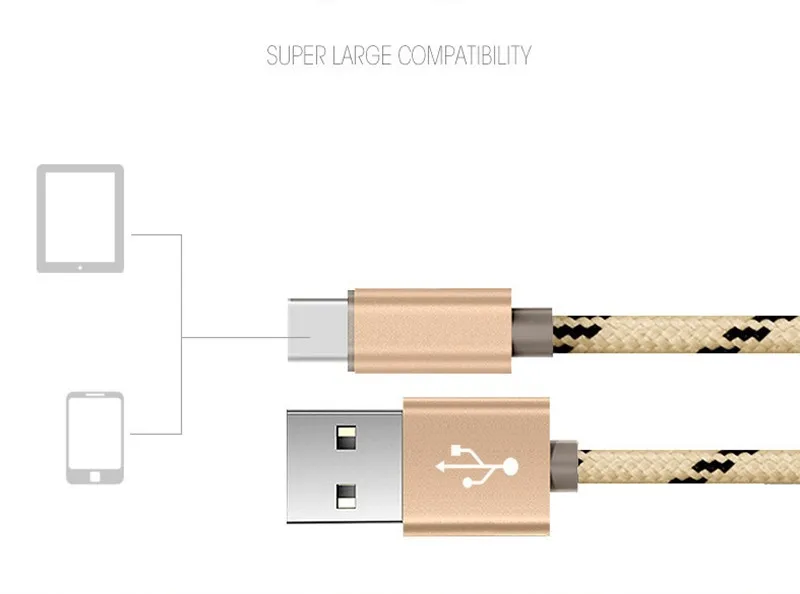 Нейлоновая оплетка USB Type C 1 м металлический кабель c быстрая зарядка макс. ток 2 А к