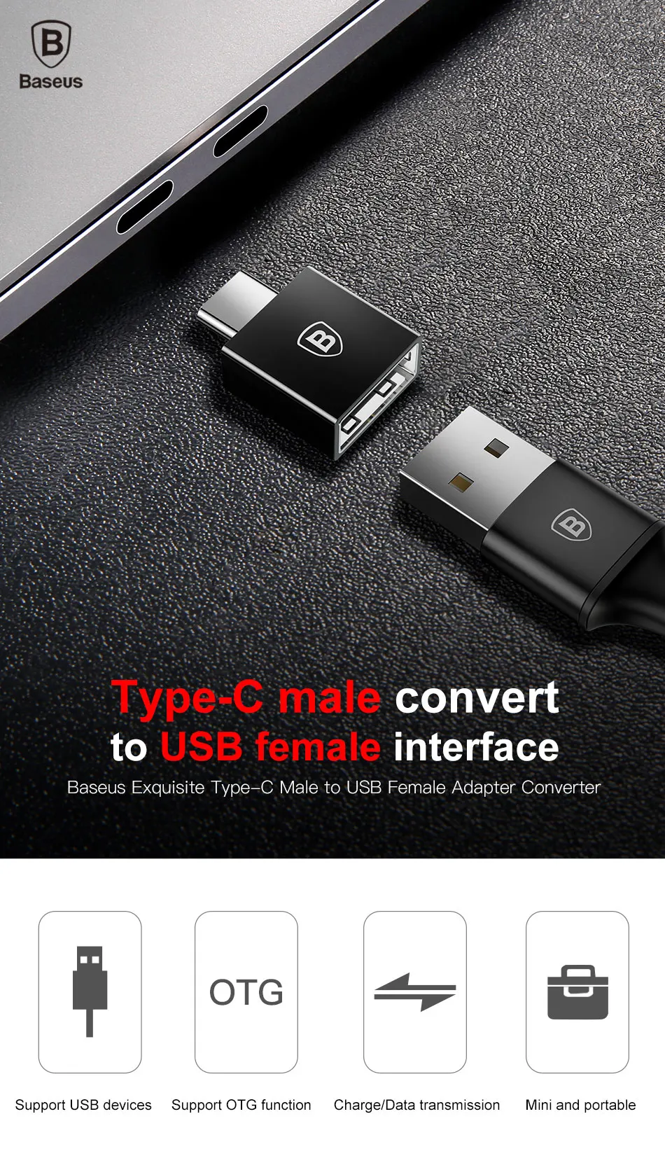 Baseus type C штекер USB Женский адаптер Coverter для samsung Galaxy S9 S8 Plus Note 8 OTG USB C адаптер для one plus 5t nokia 8