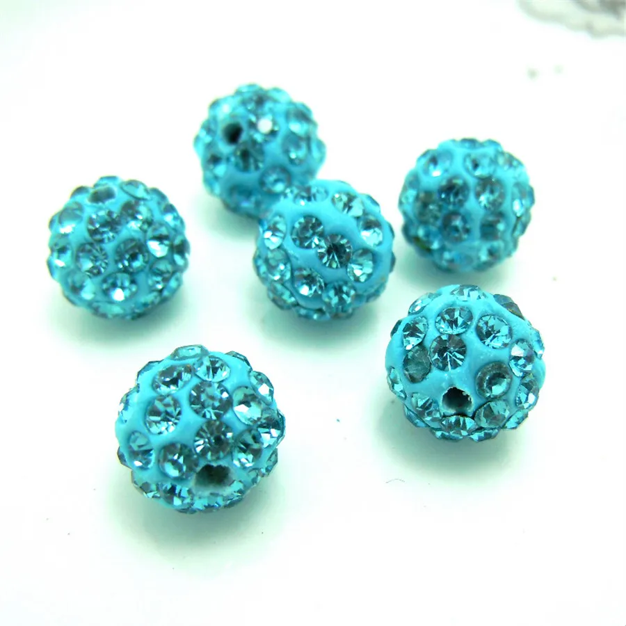 

100pcs 10MM Acid Blue Color Austria Beads Crystal Disco Ball Beads Spacer Beads 6 row Crystal Clay Beads 27 Color