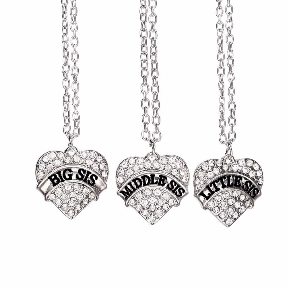 Ожерелье с подвеской в виде сердца из прозрачного кристалла 3 шт.|sister necklace|chain