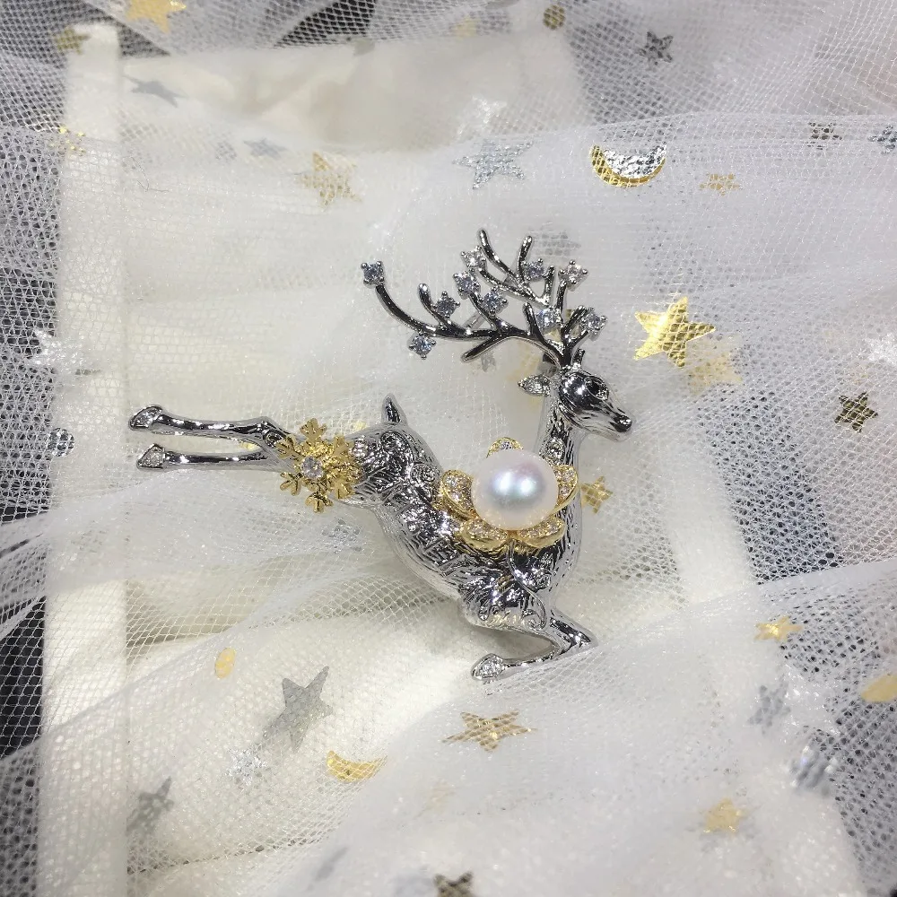 ZHBORUINI 2019 New Fine Jewelry Natural Freshwater Pearl Brooch Elk Pins Women Dropshipping Christmas Gift | Украшения и