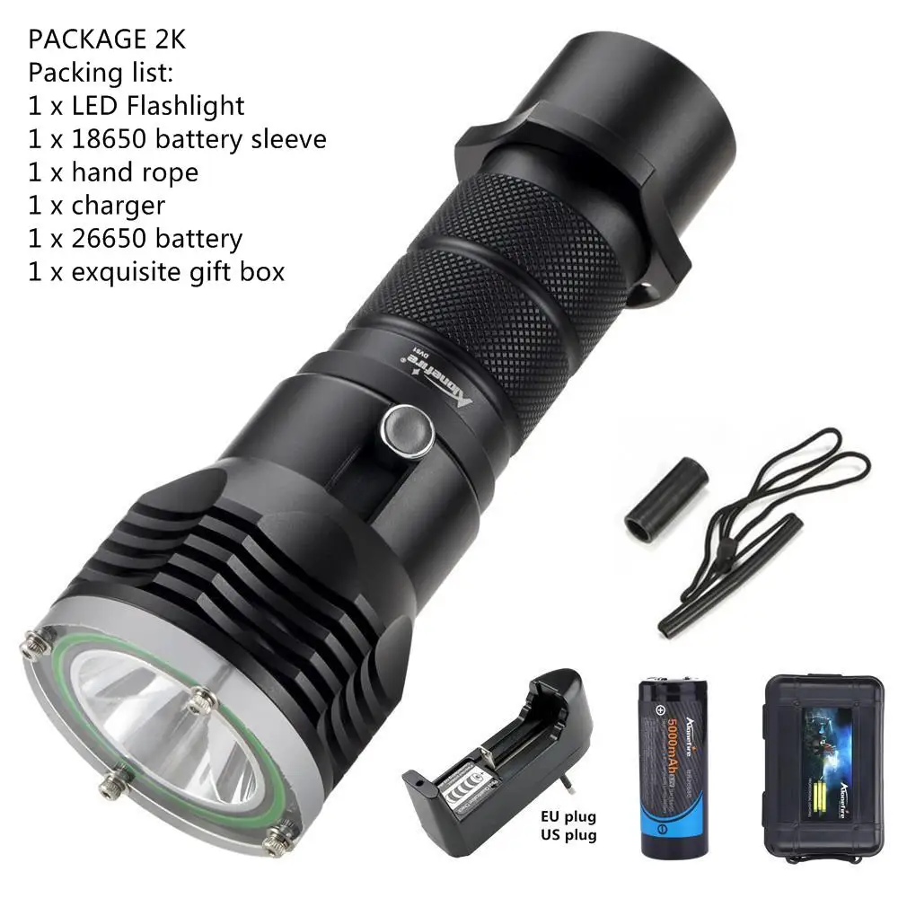 PACKAGE 2K AloneFire DV51 водонепроницаемый дайвинг flashligh 26650 L2 вспышка светильник светодиодный фонарь e Подводный фонарь светильник - Испускаемый цвет: PACKAGE 2K