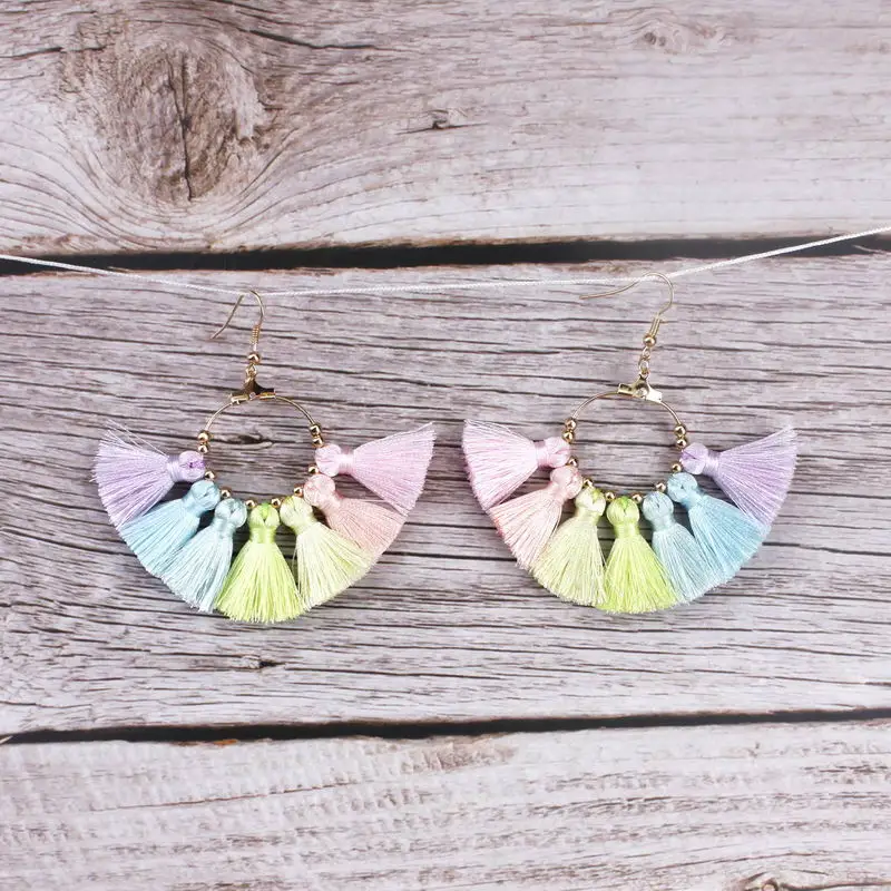 

ZWPON Rainbow Fan Fringe Tassel Earrings Women Summer Statement Earrings Jewelry Wholesale