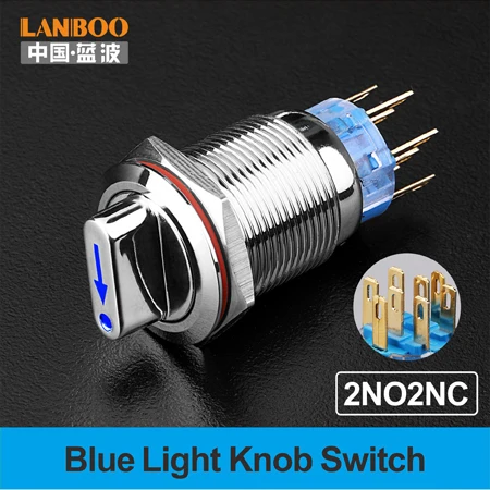 19 мм 22 мм из нержавеющей стали 9v 12v 48V 3A IP67 ручка переключателя - Цвет: Blue 2NO2NC