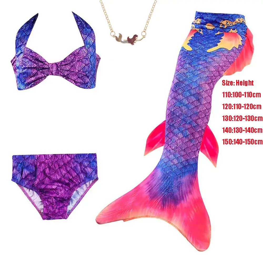 4pcs Costume Set 3 Walkable/купальные костюмы с хвостом русалки с невидимой молнией снизу принцесса Русалка Костюм Купальник ожерелье бутик наряд - Цвет: 4pcs Costume Set 3