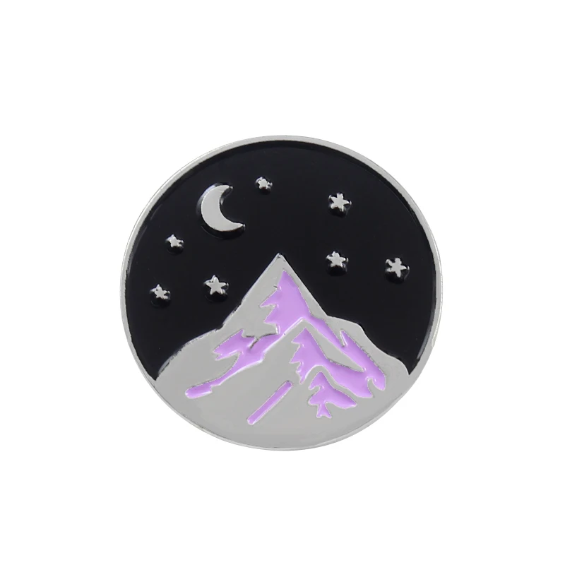 mountain-s Лесные горы Приключения брошь лунный свет звезды Снежная гора Кемпинг разведка Эмаль Булавка дорожный значок для рюкзака походов подарки - Окраска металла: mountain-s