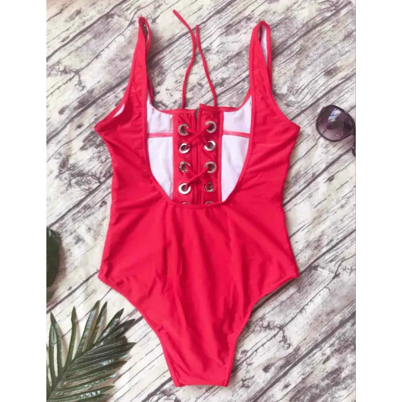 Женский красный сдельный Модный Купальник с вырезами, бандажный Монокини, пуш-ап купальник, купальный костюм