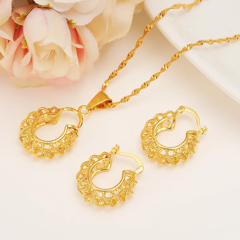 

Ethiopian set Jewelry bag Pendant Necklace Earring Gold Color African Bridal Wedding Jewellery Arab mother girlsgift DIY charms