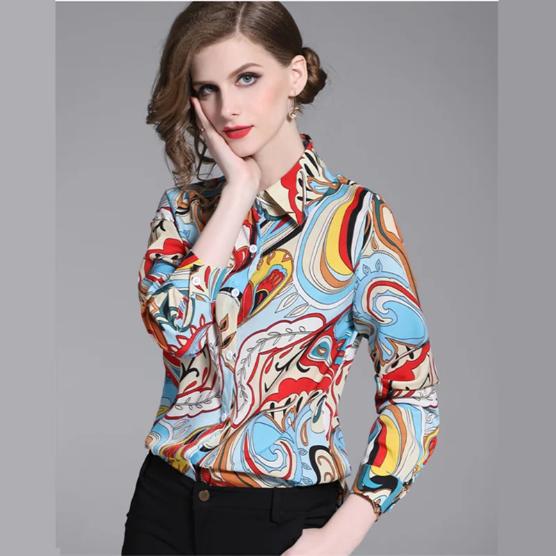 Женская блузка с длинным рукавом элегантная Праздничная принтом весна-лето 2019