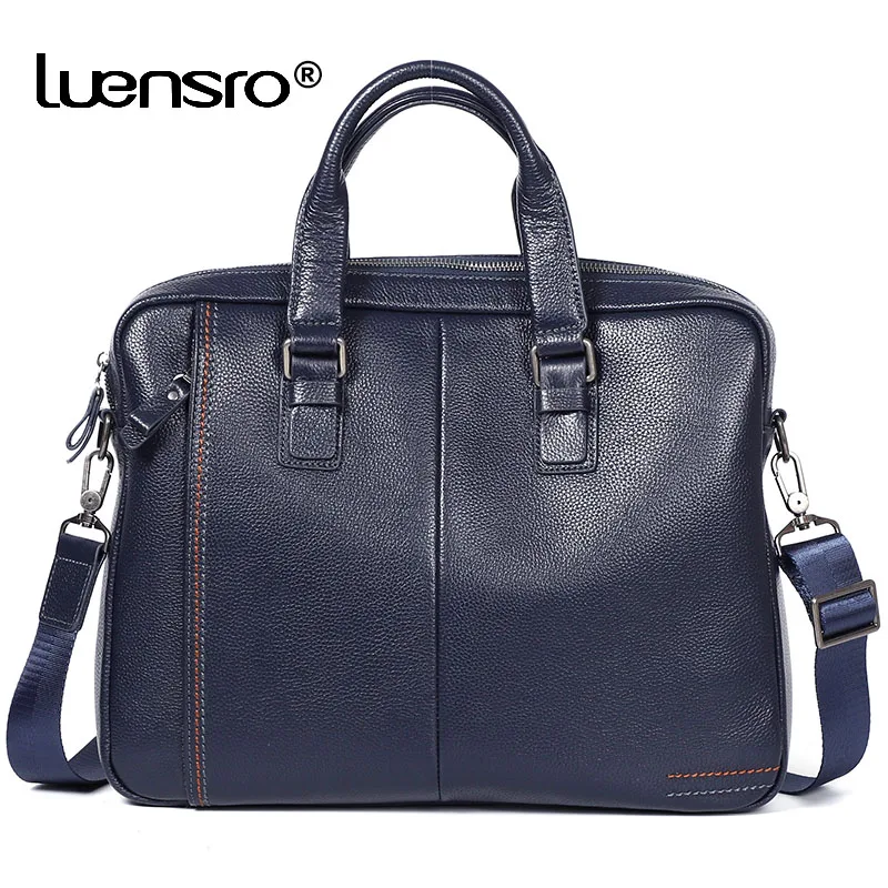 LUENSRO мужской портфель из натуральной кожи на плечо, сумка для ноутбука, Офисная сумка для мужчин, портфель s, коровья кожа, большая сумка для деловых людей