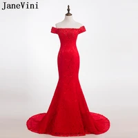 janevini elegant red lace mother of the bride dresses with applique sequins boat neck backless sweep train mermaid evening gowns