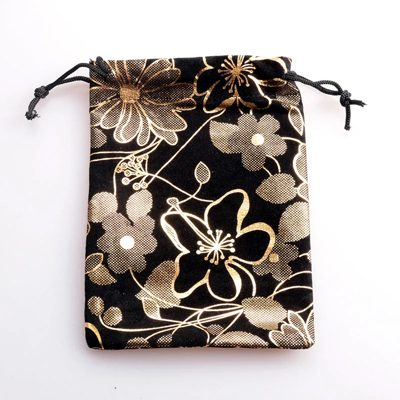 

New 50pcs 8x10cm Gold Color flower Velvet Pouch Drawstring Jewelry Pouches Gift Bags For Packing Necklace Ring Pack Gift Bags