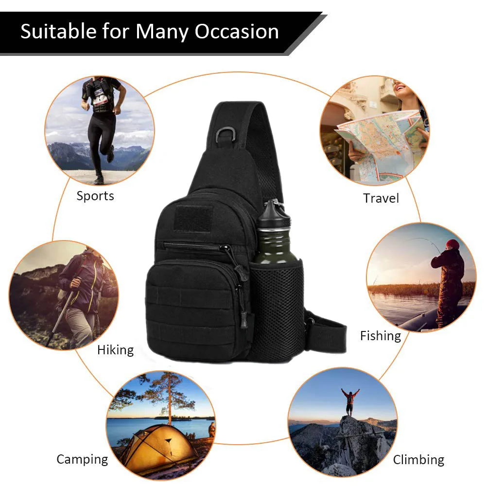 Tactical Shoulder Backpack Military Men's Crossbody Chest Bag Hiking Molle Sling Protable Bag With Bottle Mesh Holder