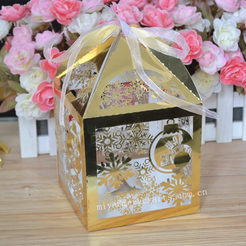 

Merry Christmas Laser Cut paper Snowflake Favor box,Christmas candy box 100pcs