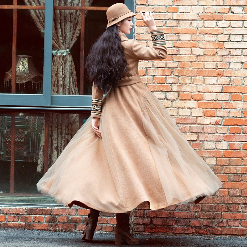 Free Shipping 2019 New Fashion Long Maxi Autumn And Winter Vintage Trench Dresses For Women Boshow Outerwear S-L Gauze Patchwork | Женская
