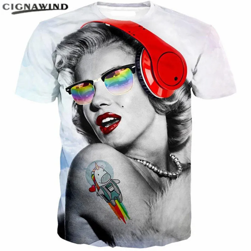 Новинка хип-хоп забавная Повседневная Уличная футболка с 3D принтом Мэрилин Монро