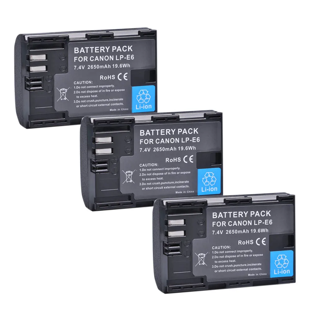 3 Battery 1x2650 мА/ч, LP-E6 LP E6 LPE6 LP-E6N Камера Батарея для цифровой однообъективной зеркальной камеры Canon EOS 5DS 5D Mark II Mark III 6D 7D 60D 60Da 80D DSLR EOS 5DSR - Цвет: 3 Battery