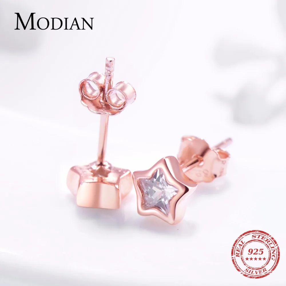 Женское Сверкающее серьги-гвоздики &quotЗвёзды&quot Modian из стерлингового серебра 925