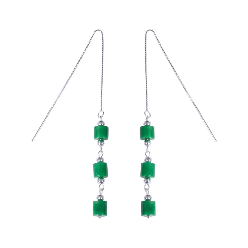 INALIS New Unique Long Ear Line Chain Brincos S925 Sterling Silver Cylinder Emerald Jade Fashion Drop Dangle Earring Jewelry | Украшения и