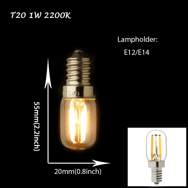 T20 1W 2200K 5 шт T20 T30 T45 лампада led Ретро нить накаливания свет e27 e12 светодиодные лампы накаливания Новинка Lights Декор для дома - Испускаемый цвет: T20 1W 2200K