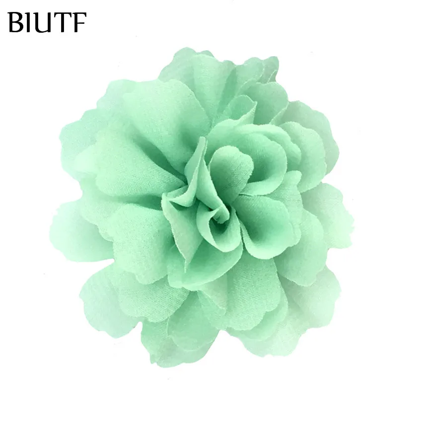 30-mint 10 шт./лот 7,5 см гофрированный Weavy шифон цветок 3 дюймов сплошной цвет волос цветок с зажим для волос принцесса головной убор TH246 - Цвет: 30-mint