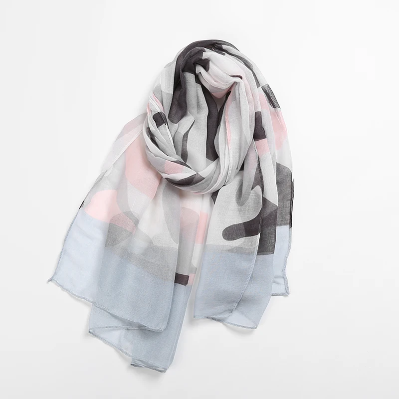 College style student Organza Scarf girl Geometric pattern printing Windproof temperament Scarves pashmina female hijab | Аксессуары для