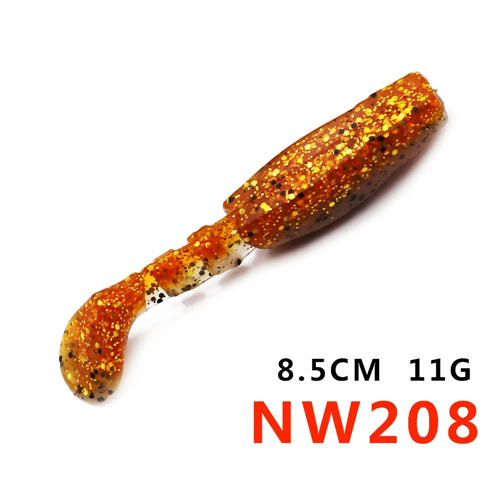 8.5cm11gNW208 Bassland мягкие пластиковые приманки рыболовные приманки для зимней рыбалки T-хвост 7,5-8,5 см 7-11g 10 видов цветов 4-5 шт./пакет Для Бас окунь Щука - Цвет: 8.5cm11gNW208