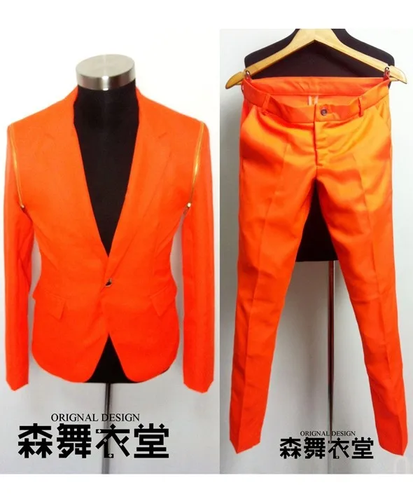 S-5xl мужские модные тонкие костюмы для Dj Singer топовые концертов неоновые оранжевые