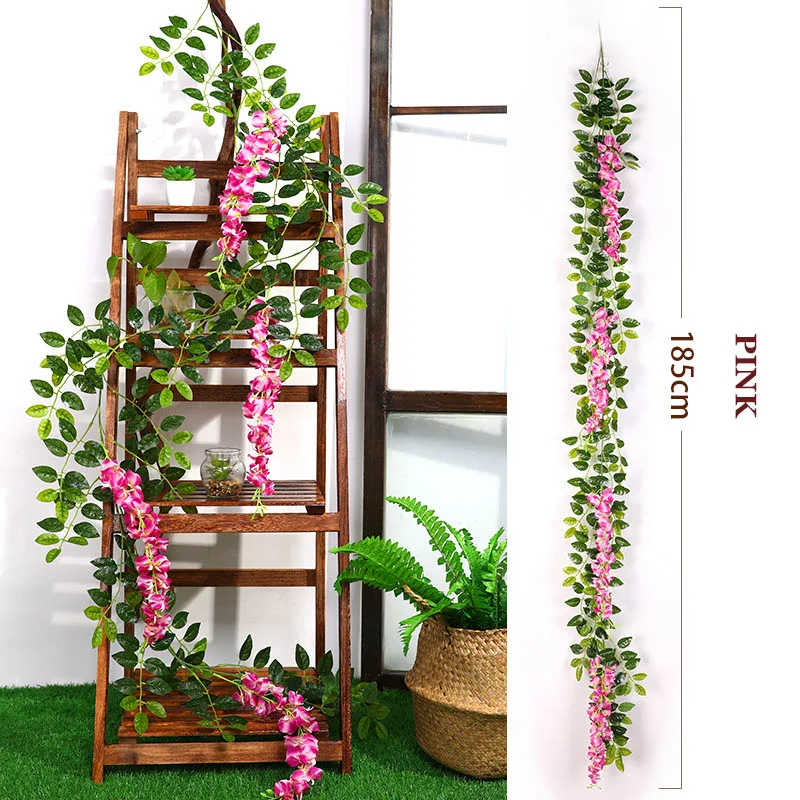 Pink yumai 185см глицинии висят искусственные цветы лозы на открытом воздухе свадебные арки декор - Цвет: Pink