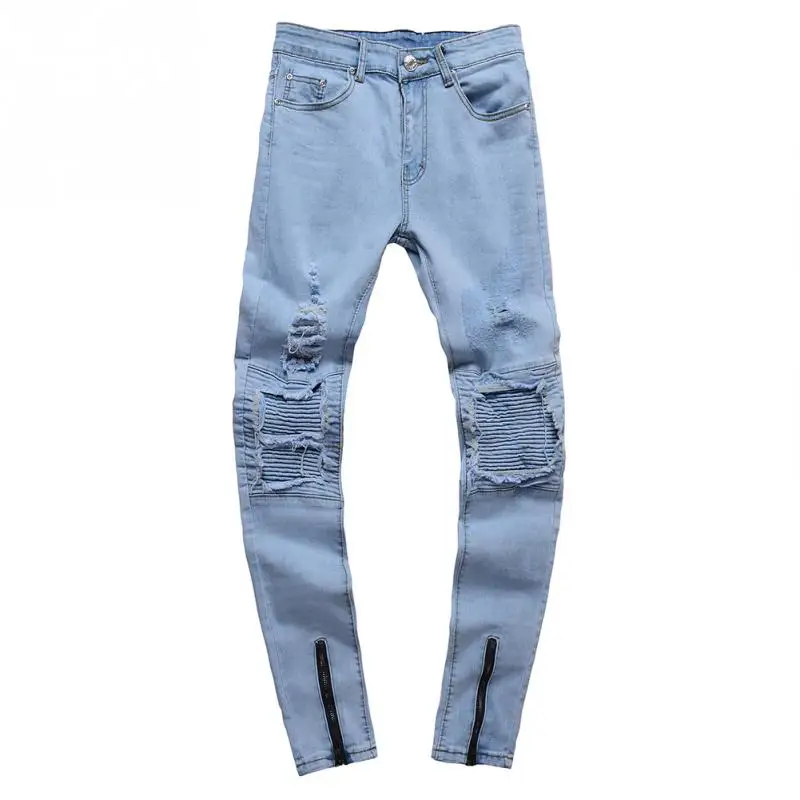 Модные мужские Привет улица Мужчины Проблемные Denim Joggers отверстия на коленях мыть
