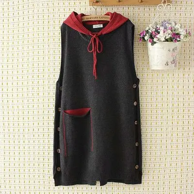dark grey y28 Модная Женская Весенняя Осенняя Новинка 2xl-4xl Корейская версия свободного вязаного пуловера жилет средней длины с карманом с капюшоном свитер жилет женский - Цвет: dark grey y28