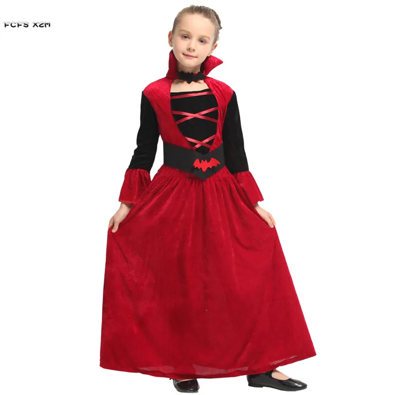 

M-XL Red Girls Vampire Cosplays Children Halloween Princess Queen Costumes Carnival Purim parade Masquerade party Evening dress