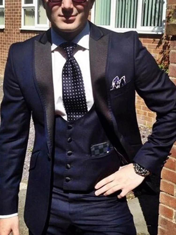 Style 2 Y532 Trajes Para Hombre Slim Fit Men Suit For Wedding Custom Made 3 Pieces Mens Suits With Pants Navy Blue With Black Groom suit - Цвет: Style 2