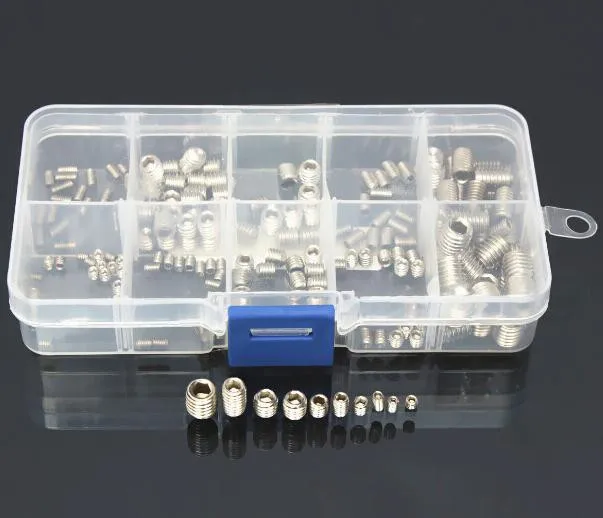 200 шт. Нержавеющая сталь Аллен глава гнездо hex Grub Шурупы крепежный винт плоский Ассортимент Комплект